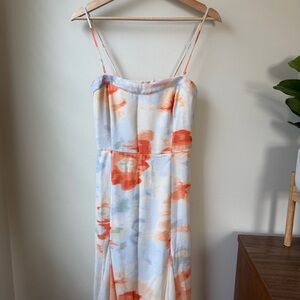 Abercrombie & Fitch Ivory Slip Dress with Coral and Pale Blue Accents